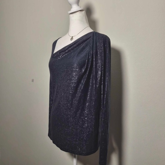 Ramy Brook Shimmering Navy Metallic Sparkly Draped Knit Top S - Picture 7 of 14